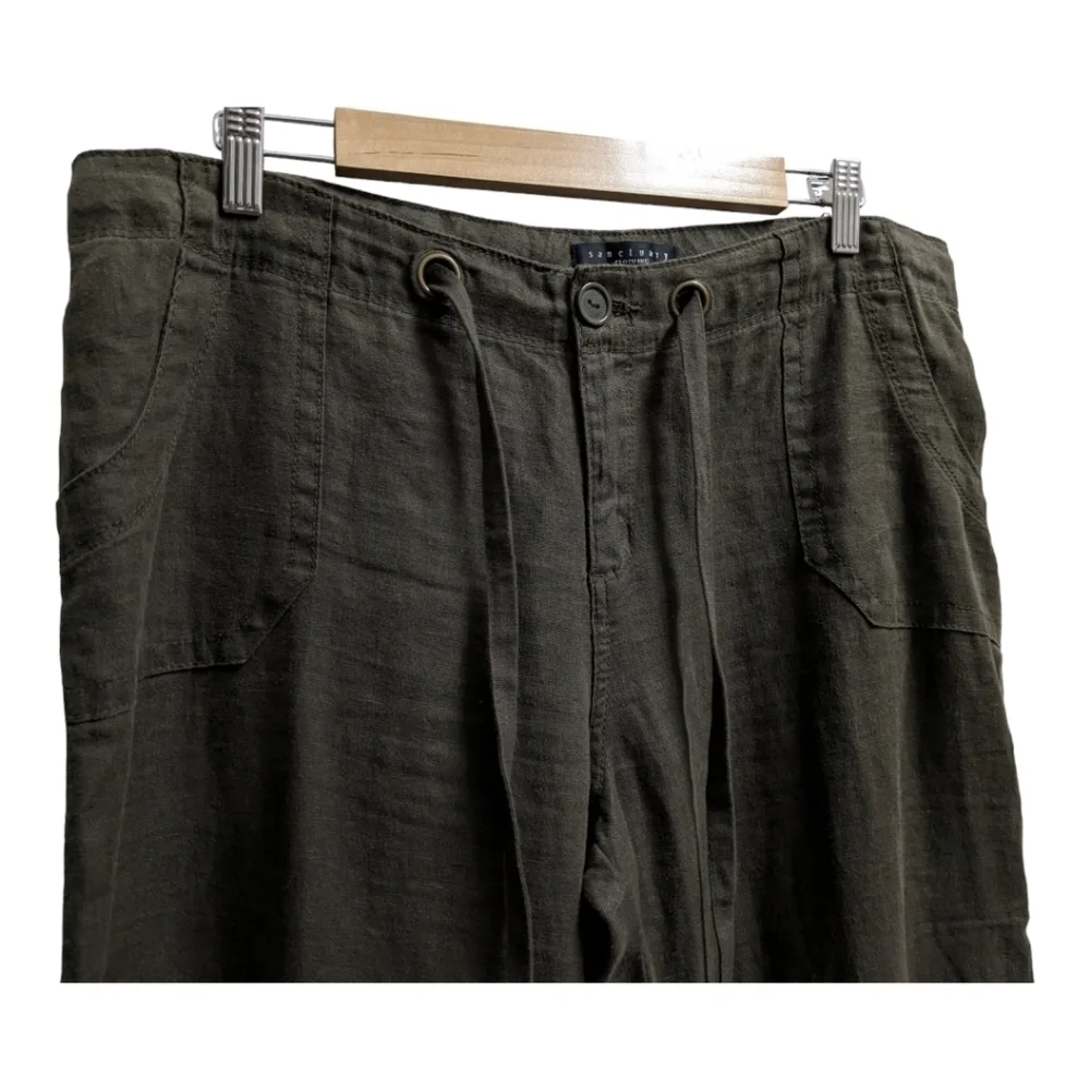 Sanctuary wide leg linen dark green pants size 32